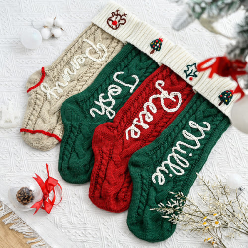 Custom Name Knitted Stockings, Large 18” Embroidered Customized Stocki – KnittyBaby