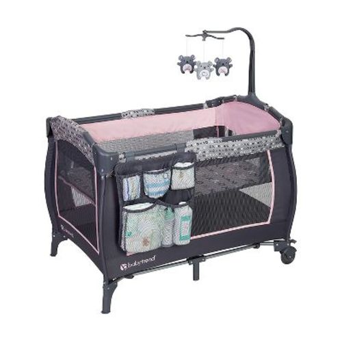 Baby Trend Py86c01b Trend-e Portable Pack And Play Bassinet Baby Nursery Center Play Yard With Braked Wheels And 3 Hanging Toys, Starlight Pink