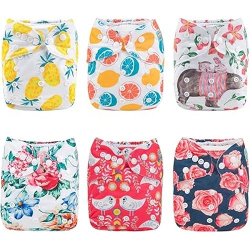 ALVABABY 6 Pack Cloth Diaper with 12 Inserts One Size Adjustable Washable Reusable Diaper Cover for Baby Girls and Boys