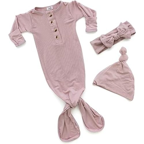 Newborn Knotted Baby Gown and Hat Set for Baby Boy or Baby Girl