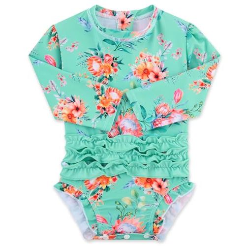 uideazone Baby/Toddler Girls Rash Guard Swimsuit Long Sleeve One Piece Swimwear UPF 50+ Sun Protection 0-24 Months