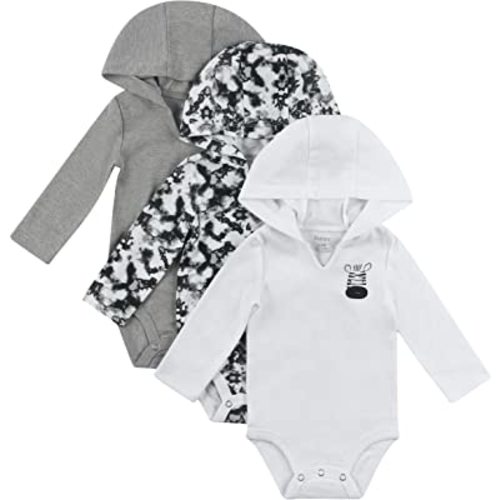 Hanes Unisex-Baby Hanes Baby Bodysuits, Ultimate Baby Flexy Hoodie Long Sleeve Bodysuit, Babies And Toddlers, 3-Pack