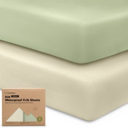 Keababies Isla Waterproof Crib Sheets For Boys, Girls, 2pk Baby Fitted Crib Sheet, Waterproof Crib Mattress Protector Sheets (avocado)