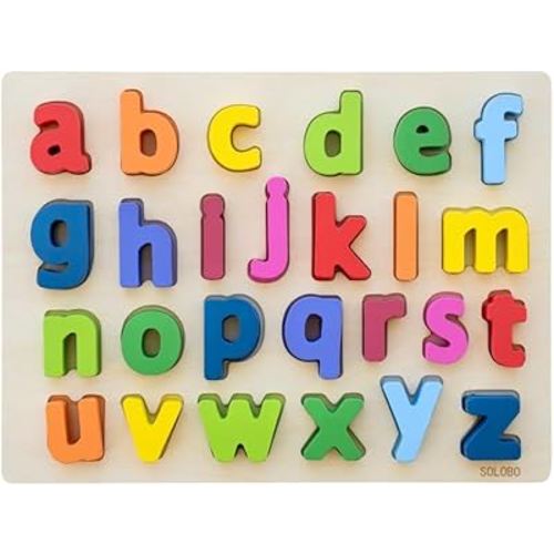 Lowercase Wooden Alphabet Puzzle for Learning Through Play Toys - ABC Learning, ABC Puzzle, Letter Recognition, ABC Puzzles for Kids Ages 3 and up, Ideal Kindergarten Classroom
