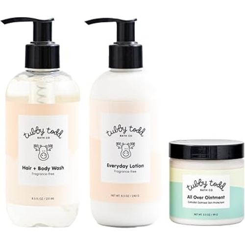 TUBBY TODD 3-Step Baby Bath & Skincare Routine - The Regulars Bundle - 8.5oz Baby Shampoo and Body Wash, 8.5oz Everyday Lotion & 3.5oz All Over Ointment - Fragrance-Free