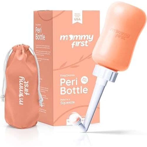 Mommy First® Peri Bottle for Postpartum Care | Upside Down Bottle for Perineal Cleansing and Recovery | Portable Bidet | Postpartum Essential | Peach 12.2 OZ