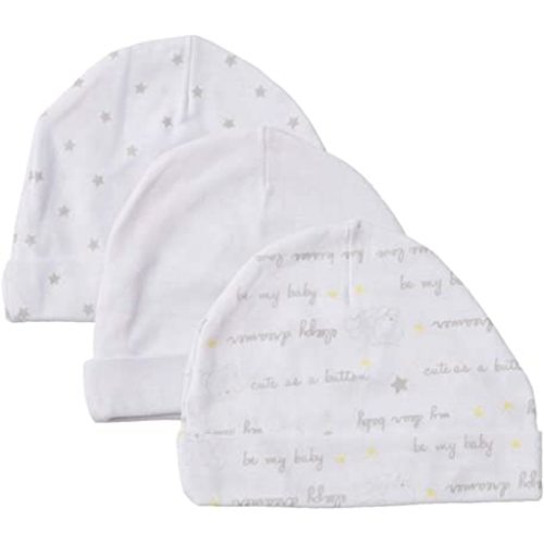 Newborn Baby Soft Cotton Organic Cap and Mitten Set Sunny Hatsfor Hospital Baby Boy and Girl(0-6 Months) White
