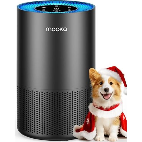 Air Purifiers for Home Large Room Pets Up to 1300 Sq Ft, MOOKA H13 True HEPA Air Purifier Cleaner with 360° Air Inlet, Fragrance, 13dB Air Purifier for Bedroom Wildfire Smoke Pet Dust Pollen (Black)