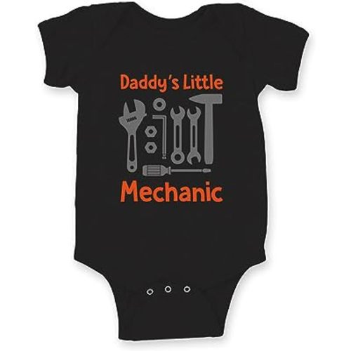 Daddy's Little Mechanic I Unisex Short Sleeve White Baby Body Suit I Multiple Sizes from Newborn to 24 Months