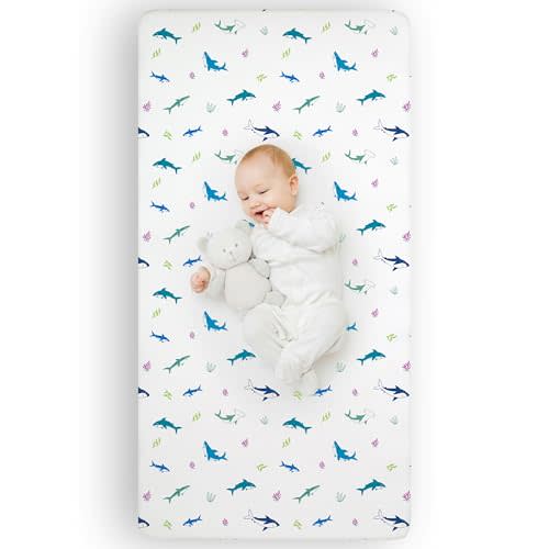 Wildkin Kids 100% Cotton Fitted Crib Sheet for Boys and Girls, Crib Sheets Measures 52 x 28 x 8 Inches, Kids Crib Sheets with Super Soft and Breathable Material (Shark Attack