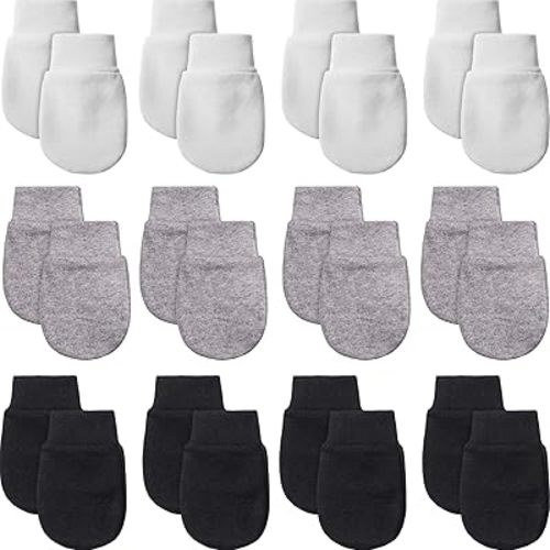 12 Pairs Newborn Baby Mittens Infant Toddler Gloves No Scratch Mittens Gloves for 0-6 Months Baby Boys Girls (White, Gray, Black, Cute)