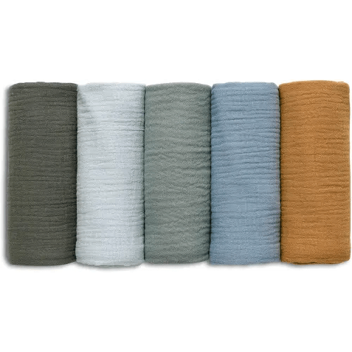 Muslin Receiving Blankets, Neutral Burp Cloths Swaddle Blanket for Newborn Boys and Girls, 5 Pack Breathable and Skin-Friendly Swaddle Wrap for Infant Baby (Bright Colors)