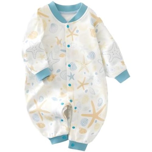 100% Organic Cotton Soft Baby Romper Jumpsuits for Boys and Girls Unisex, Long Sleeve, 0-24 Months
