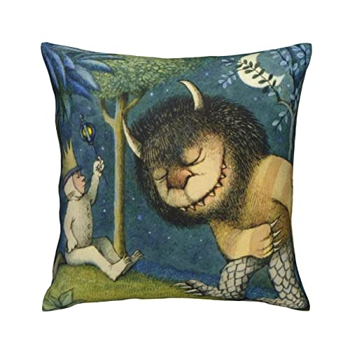 BlythECzw Where The Wild Things are Pillow Cases Decorative Square Case Throw Pillow Covers with Zipper, Home Decor for Living Room,Bed Room,Sofa,Couch,18x18 Inches White, One Size