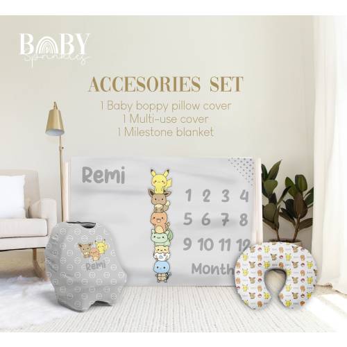 POKE ANIMALS Baby Accessories Set, Animals Baby Milestone Blanket, Poke Animals Baby Blanket, Boys Blanket, Personalized Baby Accesories