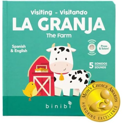 Binibi Spanish Books for Babies & Toddlers 1-3 La Granja Interactive Bilingual Sound Book with Farm Animal Sounds | Bilingual Children's Book | Spanish Learning for Kids | Libro en español para bebés