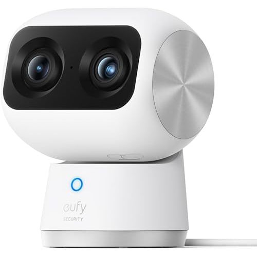 eufy Security 4K Indoor Cam S350, No Subscription, Dual Cameras, 8× Zoom, 360° Coverage, Works as a Pet Camera, Nanny/Senior/Baby Monitor, AI Auto-Tracking, Human/Pet/Cry Detection, 2.4/5 GHz Wi-Fi