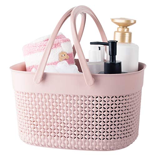 rejomiik Portable Shower Caddy Basket, Plastic Organizer Storage Tote with Handles Toiletry Bag Bin Box for Bathroom, College Dorm Room Essentials, Kitchen, Camp, Gym, Pink | Organizer Storage Tote Toiletry Bin for Bathroom, College Dorm Essentials, Ki...