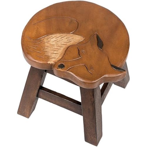 Fox Hand-Carved Acacia Hardwood 11 inch Decorative Animal Foot Rest Step Stool
