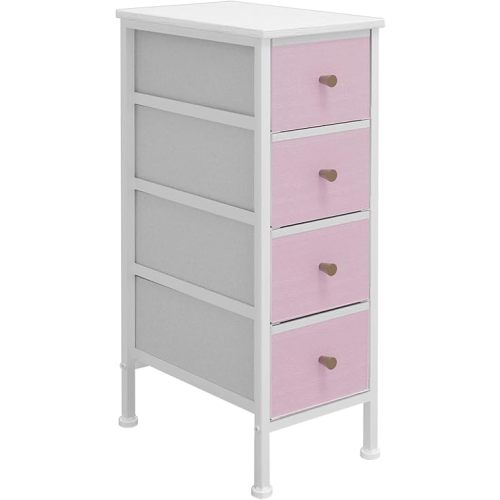 Narrow Dresser with 4 Drawers, Slim Drawer Storage Tower for Small Spaces, Slim Fabric Dresser for Bedroom/Living Room/Bathroom (Pink)