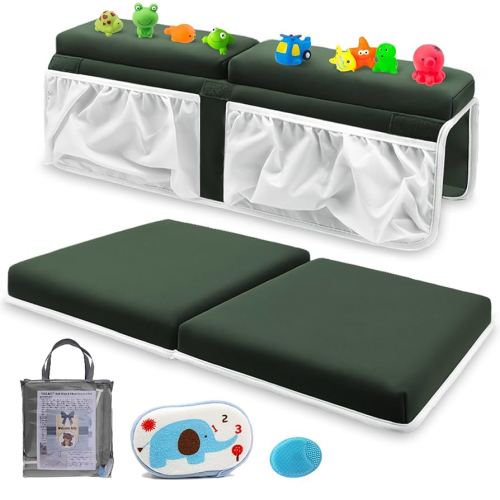 Bath Kneeler and Elbow Rest Set Baby Bath Kneeling Pad, Thick Anti-Slip Bathing Kneeling Mat Cushion Quick Drying Bathtub Knee Saver with Arm Support and Pockets for Bathroom Bathing Time Comfort