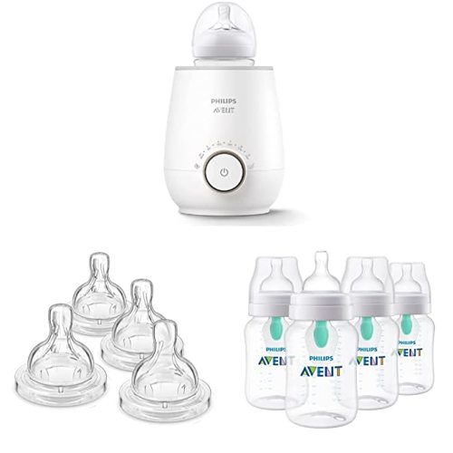 Philips Avent Fast Baby Bottle Warmer & Anti-Colic Baby Bottle Flow 1 Nipple, 4pk, SCY761/04 & Anti-Colic Baby Bottles - Bottle Warmer + Nipple + Bottles, 9oz - Bottle Warmer Only