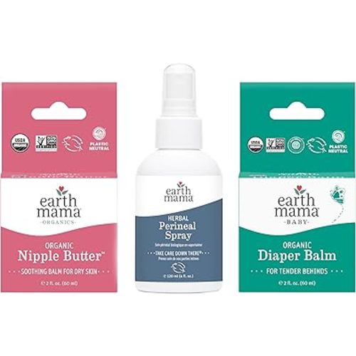 All Mama Needs Kit by Earth Mama | Organic Nipple Butter™ Breastfeeding Cream, Herbal Perineal Spray, Organic Diaper Balm-Diaper Cream for Baby