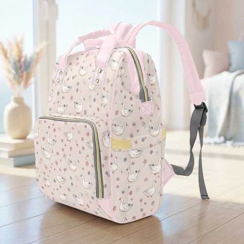Goose Print Diaper Bag Backpack, Blush Cottagecore Baby Travel Organizer