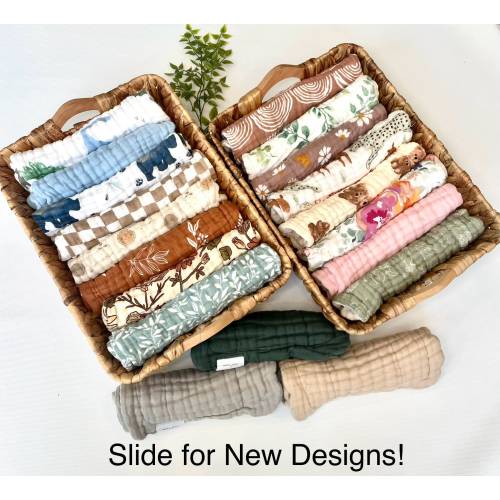 Set of TWO handmade muslin burp cloths/ Baby gift/ Newborn gift/ Super soft/ Unisex/ Girl/ Boy/ Double sided