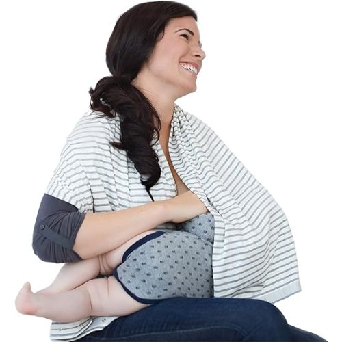Nursing Scarf - Cover for Breastfeeding Moms - Supplies for Nursing & Baby Essentials - Baby Stuff - Gray Stripe