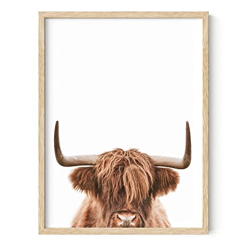 HAUS AND HUES Highland Cow Wall Art - Highland Cow Print and Bull Wall Art Cow Wall Decor Cow Pictures Wall Decor | Farmhouse Pictures Cow Print Animal Bull Pictures for Wall (12x16 Beige Framed)