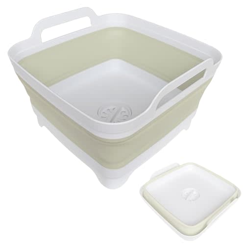 GIMWA Collapsible Wash Basin for Baby Bottles - 2.4 Gallons Portable Bottle Washing Basin, for RV Camping Sink, Space-Saving Collapsible Dish Basin (Green)