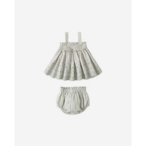 Mae Smocked Top + Bloomer Set Sage Gingham