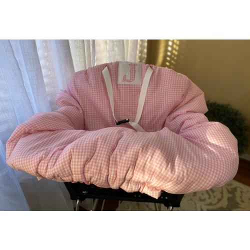 Personalized gingham shopping cart cover, high chair cover, grocery cart cover pink, girl shopping cart cover, monogrammed cart cover