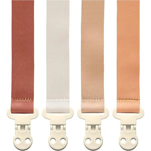 Baby Pacifier Clip Holder - Girl or Boy Unisex 4 Pack Gift Set – Boho Modern Neutral Brown Beige Solid Colors (Payton)