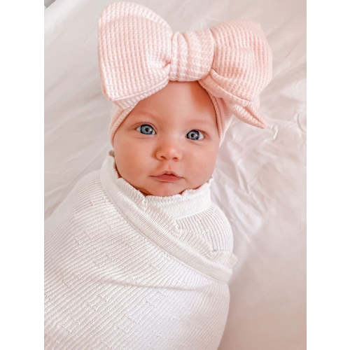CHUNKY WAFFLE BOW HEADBAND - BABY PINK