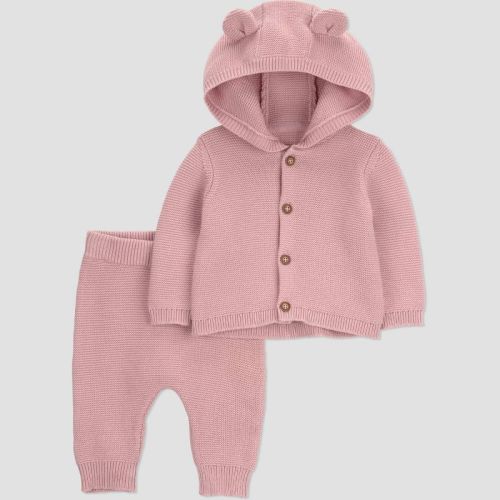 Carter's Just One You® Baby Girls' 2pc Hooded Bear Sweater and Jogger Pants Set - Pink 9M