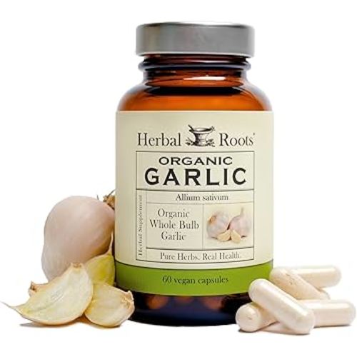 Herbal Roots Organic Whole Bulb Garlic Pills - Potent Extra Strength | 600 mg - 60 Organic Vegan Capsules