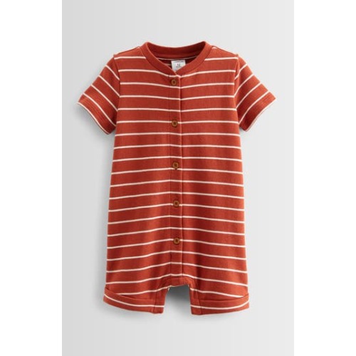 Stripe Button-Up Cotton French Terry Romper, 9M