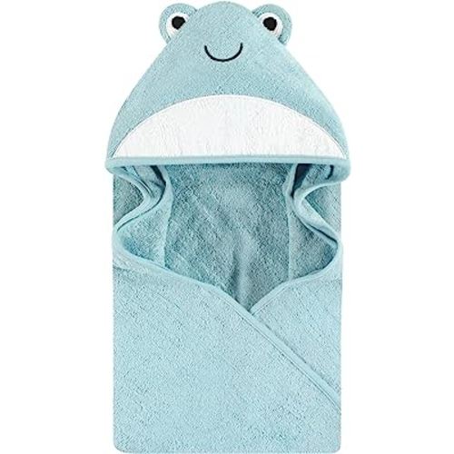 Hudson Baby Unisex Baby Cotton Animal Face Hooded Towel, Cool Frog, One Size