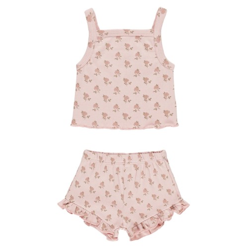Evie Rose Print Cotton Jersey Tank Top & Shorts Set