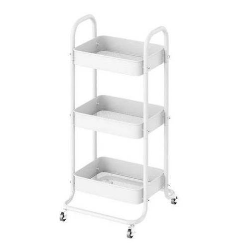 Sugift 3 Tier Metal Utiltiy Cart Arctic White, Easy Rolling, Powder Coating, Metal Structure