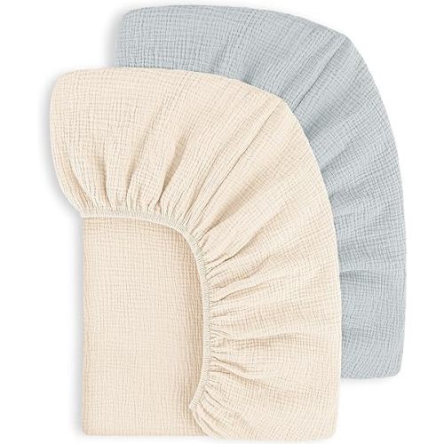 Susurration Muslin Crib Sheets 100% Cotton Baby Crib Sheets Fitted Standard Crib Mattress, Soft & Breathable Baby Sheets for Girls Boys (Ice Cream)