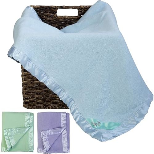 Bamboo Rayon Soft Light Blue Toddler Security Blanket - Thermal Sky Blue Baby Blanket with Satin Edging - Perfect for Naps, Car Carrier, Stroller & Travel - 34 x 47 inches - Newborn Baby Blankie