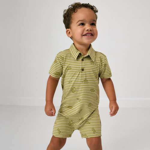 Jurassic Stripes Polo Shorty Romper | Little Sleepies
