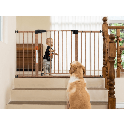 Babelio Metal Baby Gate with Wood Pattern – 26-55" Adjustable, Auto-Close, Easy Install, Pressure Mounted, No Drill