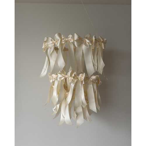 Satin Bow Mobile Chandelier – 3-Tier Hanging Decor for Nurseries, Events, or Showers | Handmade Satin Ribbon Installation