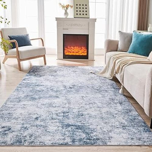 WITSHOCK 5x7 Area Rugs for Living Room : Machine Washable - Non Slip Modern Abstract Rug for Bedroom Under Dining - Stain Resistant for Household - Pet Owners (Blue)