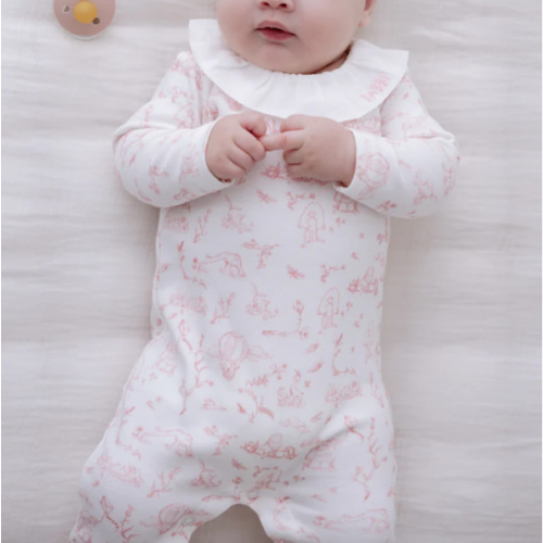 Baby Footed Onesie - Toile De Jouy/Pink