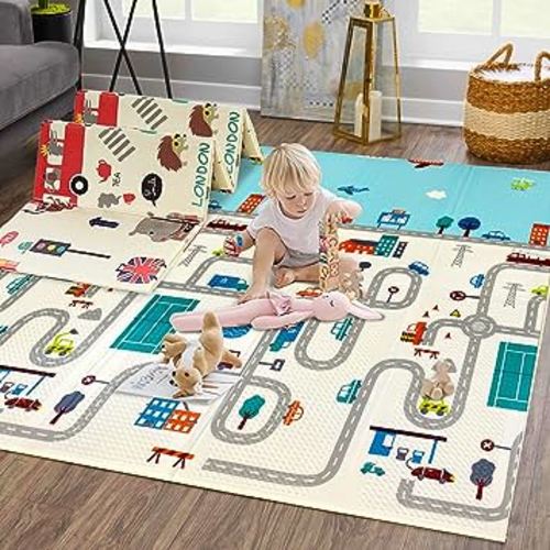 Mergren Baby Play Mat,Large Waterproof Foam Foldable Baby Crawling Mat with Reversible Double-Sided Patterns,Anti-Slip Floor Playing Mats for Infants,Toddlers,Indoor,Outdoor(79"×71")